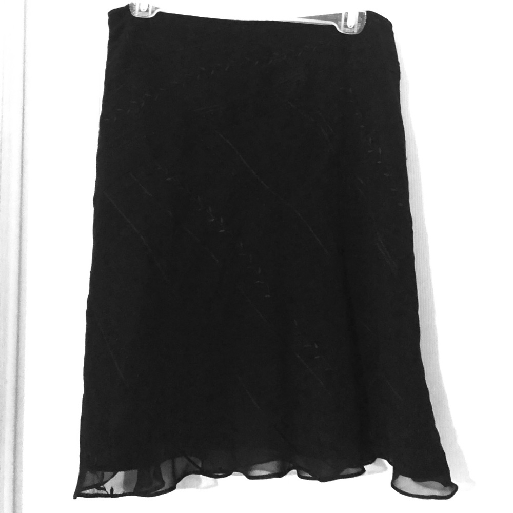 Ann Taylor Black Embroidered Silk Skirt